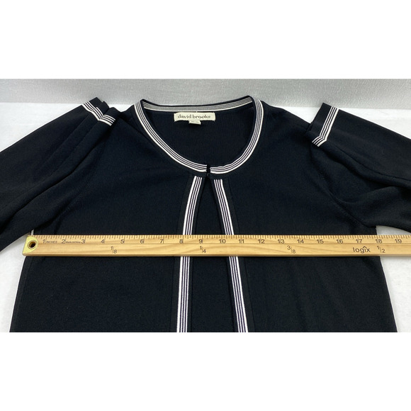 David Brooks Cardigan Womens Medium Black White Open Front Sweater Office Career - Picture 6 of 9